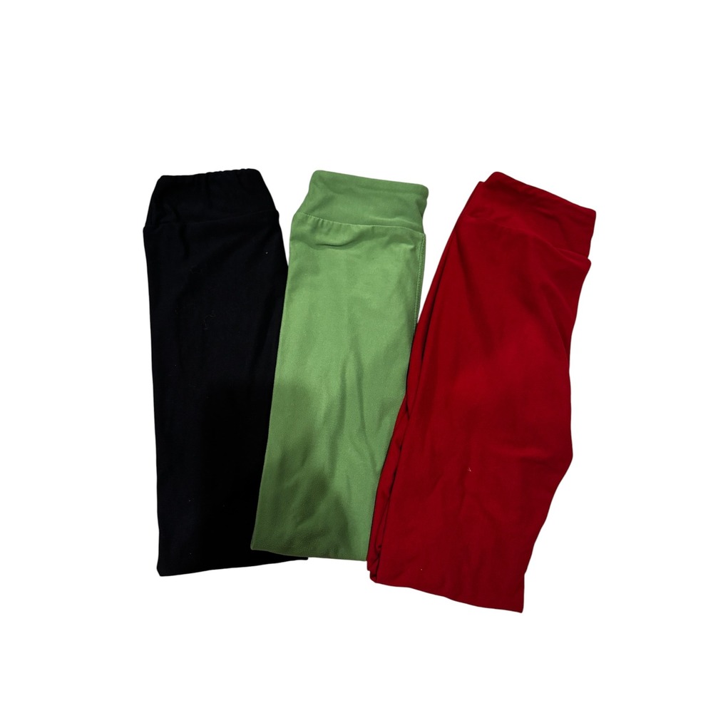 *Lot of 3* LuLaRoe Girls Plain Leggings Size L XL Black Red Green Casual Comfort